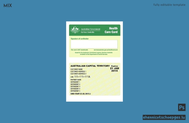 Beispielvorschau für eine australische Gesundheitskarte